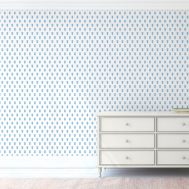Cerulean Spring Block Print Wallpaper