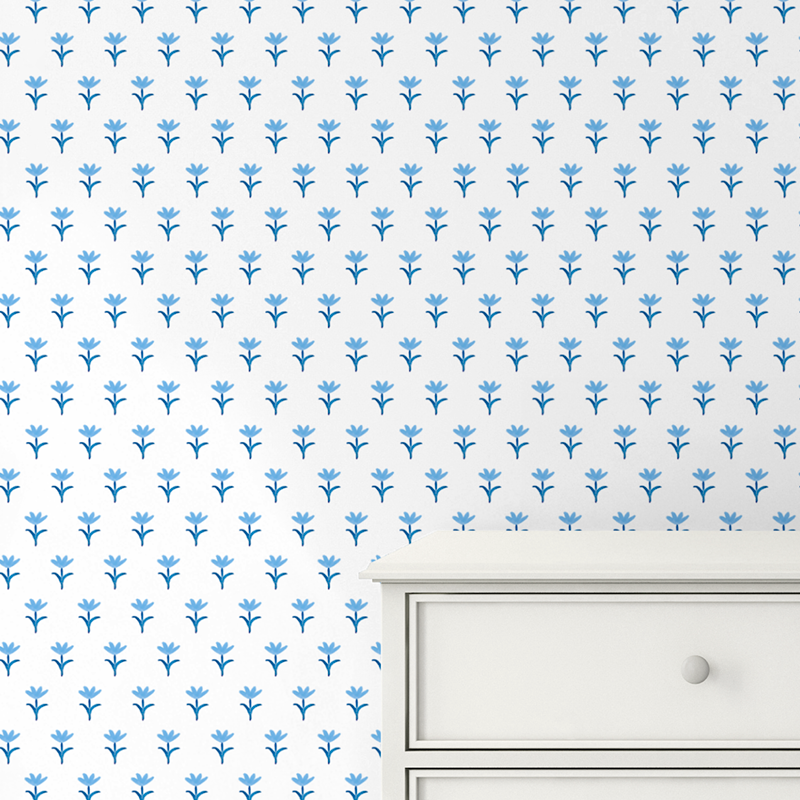 Cerulean Spring Block Print Wallpaper