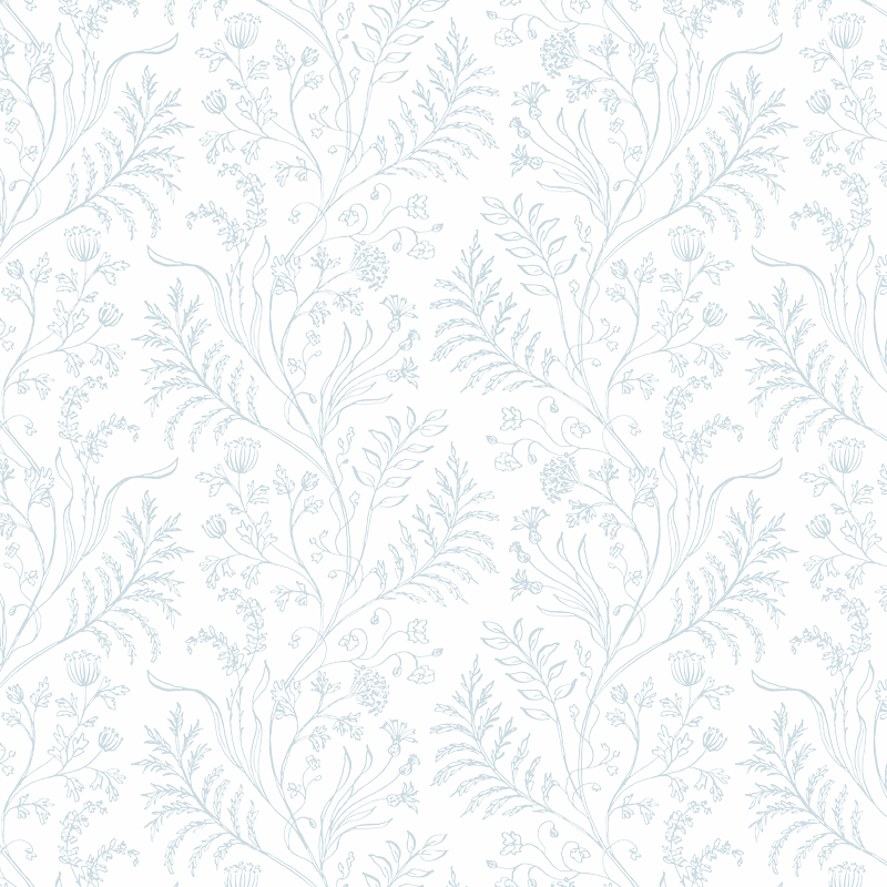 Fern Blue on White Wallpaper