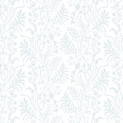 Fern Blue on White Wallpaper