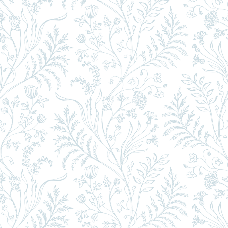 Fern Blue on White Wallpaper