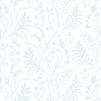 Fern Blue on White Wallpaper