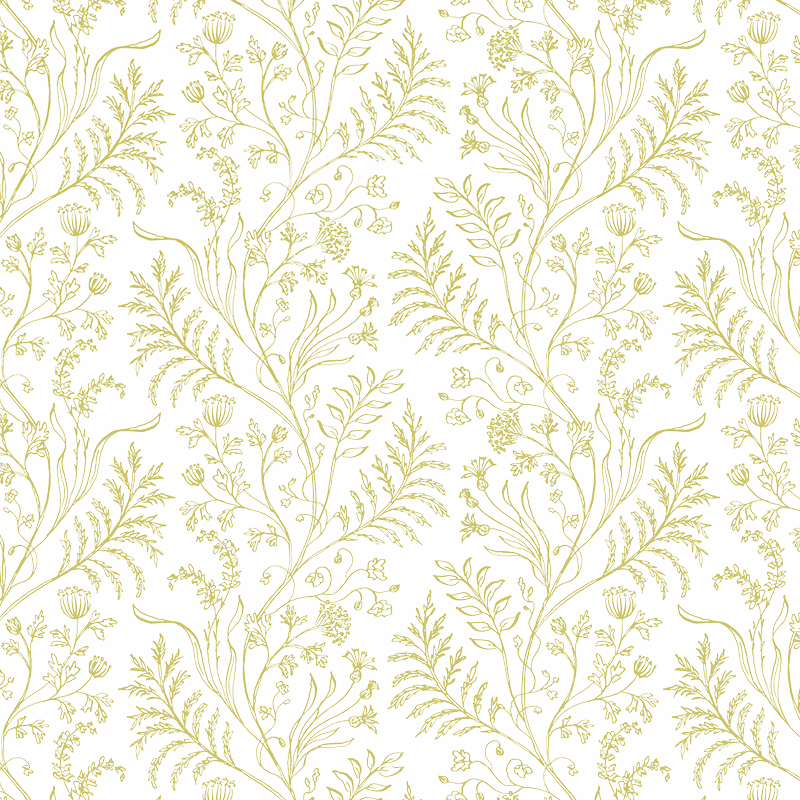 Fern Chartreuse on White Wallpaper