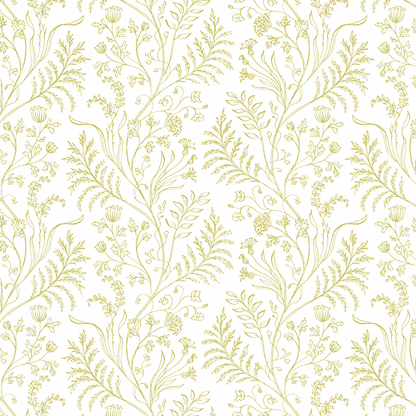 Fern Chartreuse on White Wallpaper