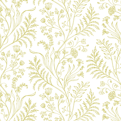 Fern Chartreuse on White Wallpaper