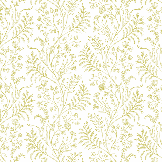 Fern Chartreuse on White Fabric