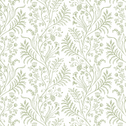 Fern Green on White Wallpaper