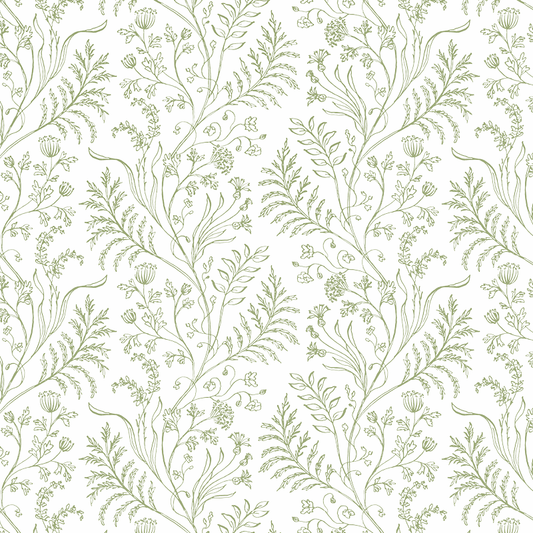 Fern Green on White Wallpaper