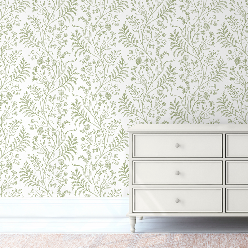 Fern Green on White Wallpaper