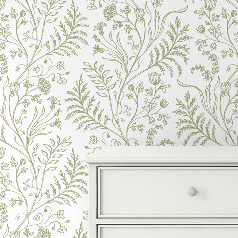 Fern Green on White Wallpaper