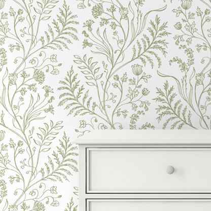 Fern Green on White Wallpaper