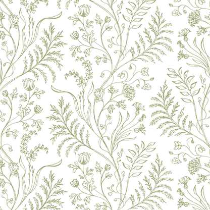 Fern Green on White Wallpaper