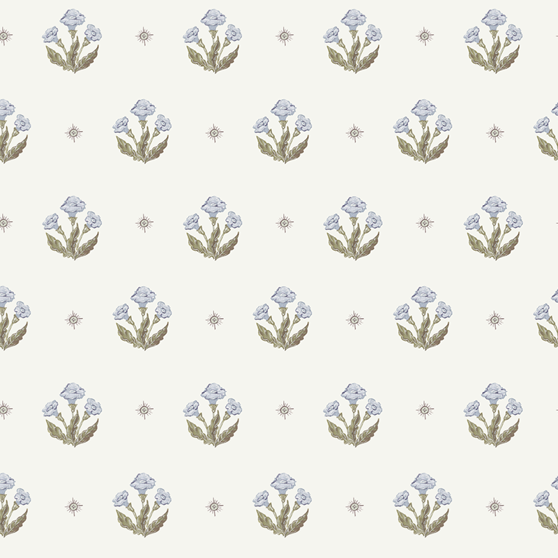 Julia's Blooms Blue Block Print Wallpaper