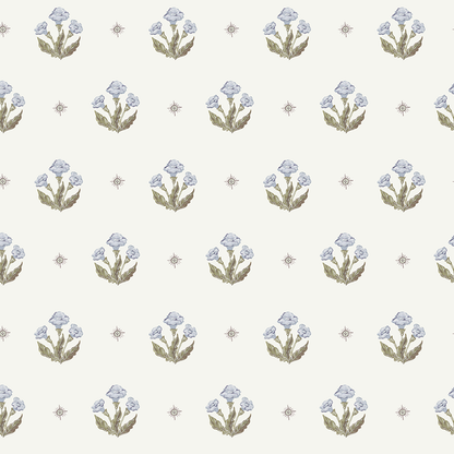 Julia's Blooms Blue Block Print Wallpaper