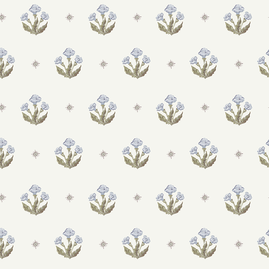 Julia's Blooms Blue Block Print Wallpaper