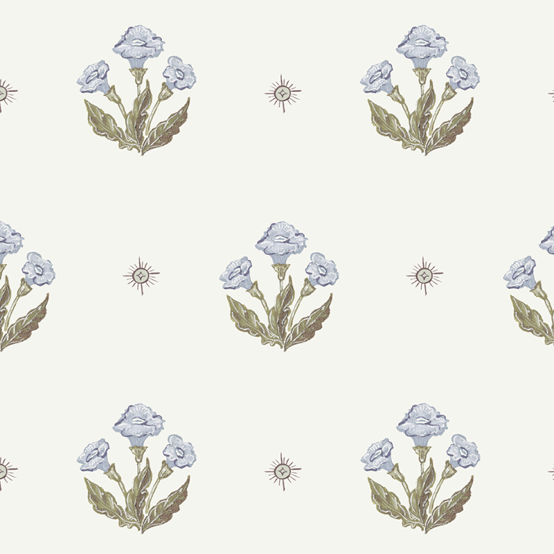 Julia's Blooms Blue Block Print Wallpaper