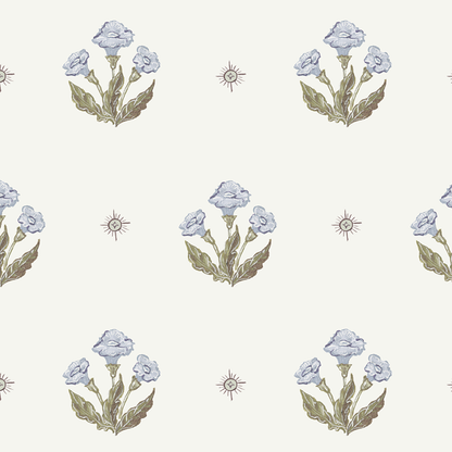 Julia's Blooms Blue Block Print Wallpaper