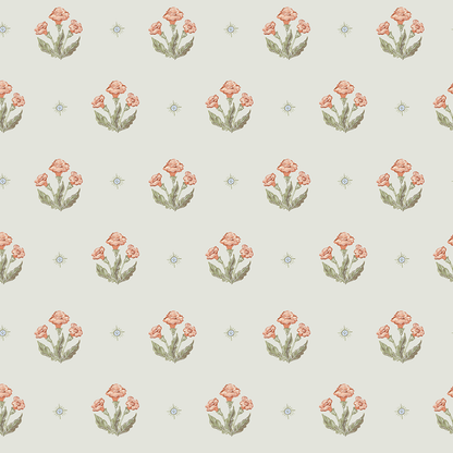 Julia's Blooms Green Block Print Wallpaper