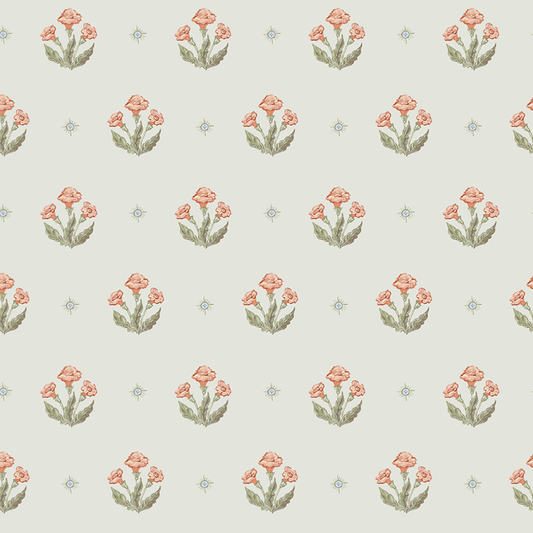 Julia's Blooms Green Block Print Wallpaper