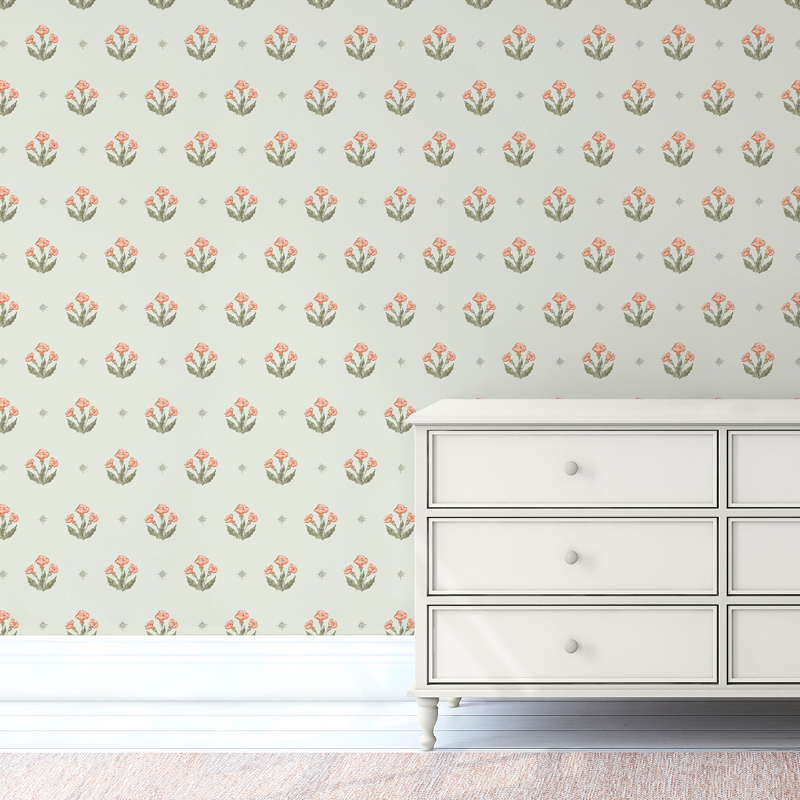 Julia's Blooms Green Block Print Wallpaper