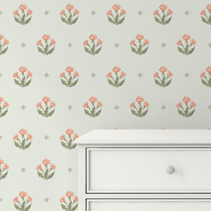 Julia's Blooms Green Block Print Wallpaper