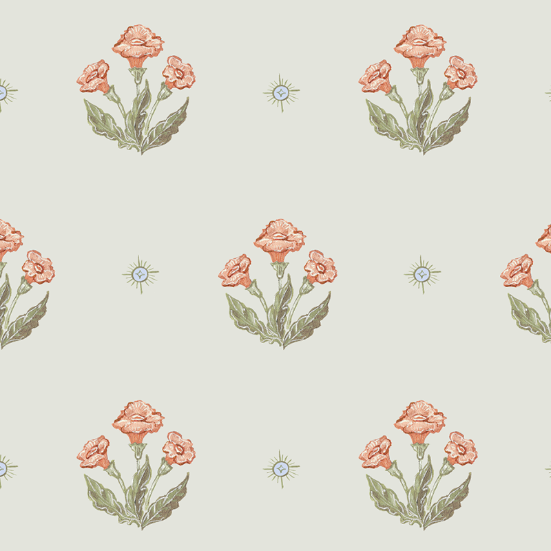 Julia's Blooms Green Block Print Wallpaper