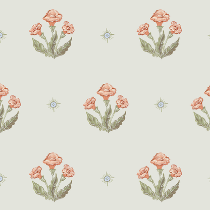 Julia's Blooms Green Block Print Wallpaper