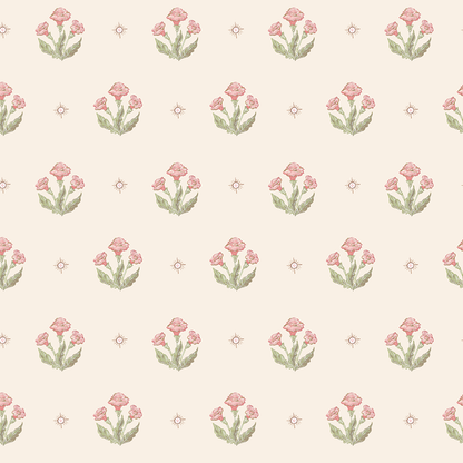 Julia's Blooms Pink Block Print Wallpaper