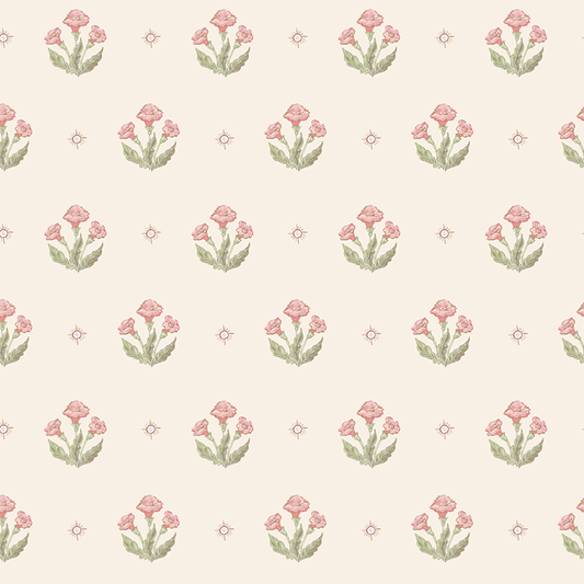 Julia's Blooms Pink Block Print Wallpaper