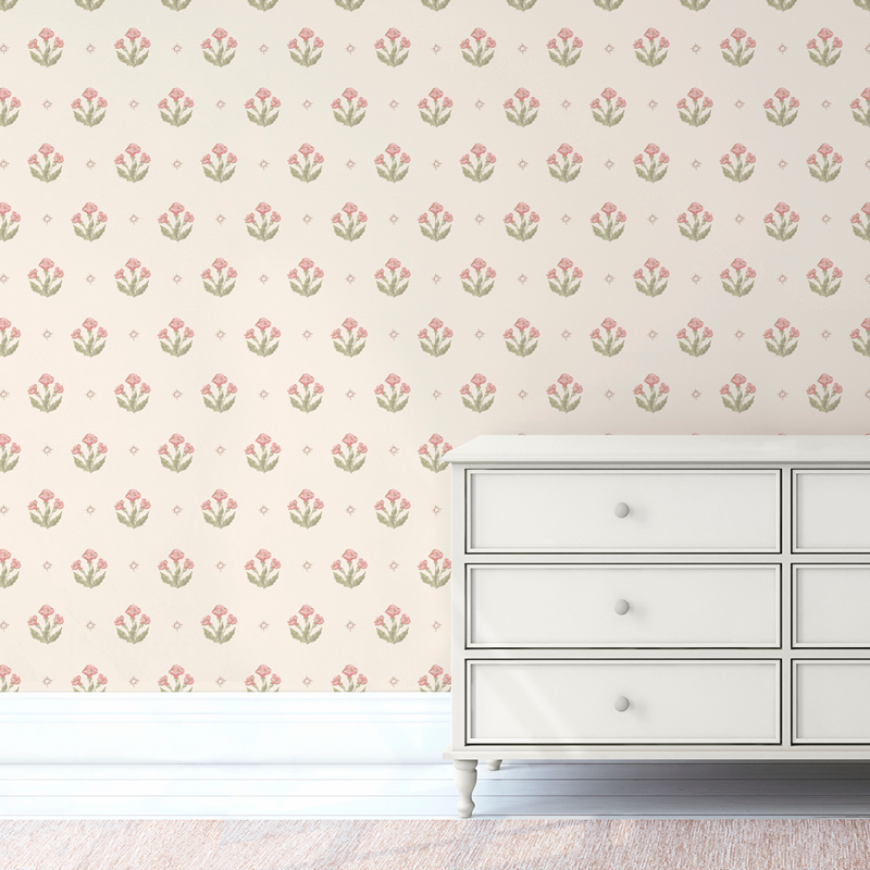 Julia's Blooms Pink Block Print Wallpaper