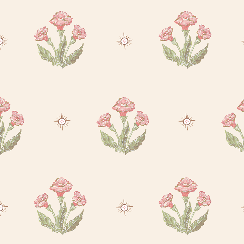 Julia's Blooms Pink Block Print Wallpaper